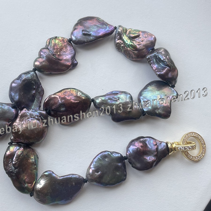 Huge 20-25mm Natural South Sea Black Baroque Reborn Keshi Pearl Necklace 18″-36″