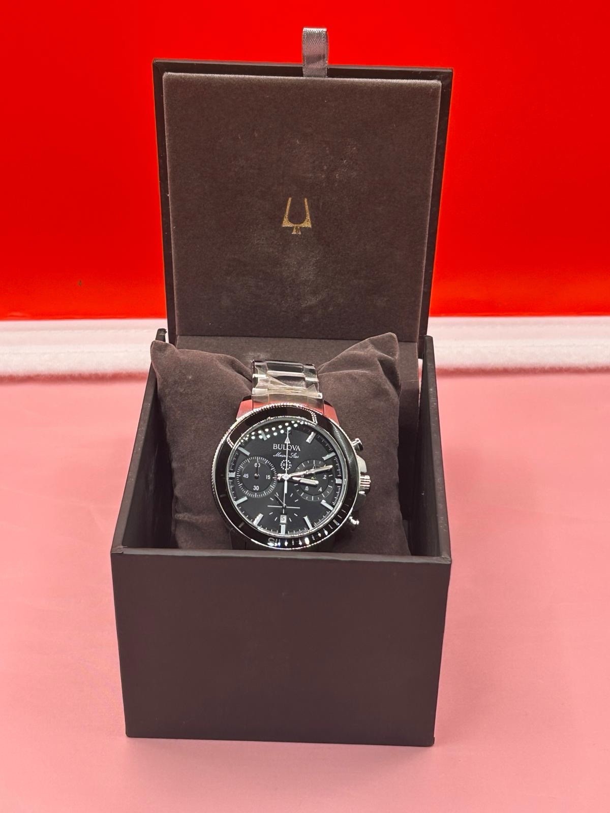 Bulova Marine Star Series C 96B272 Black Dial Stainless Quartz Men’s Watch 45mm
