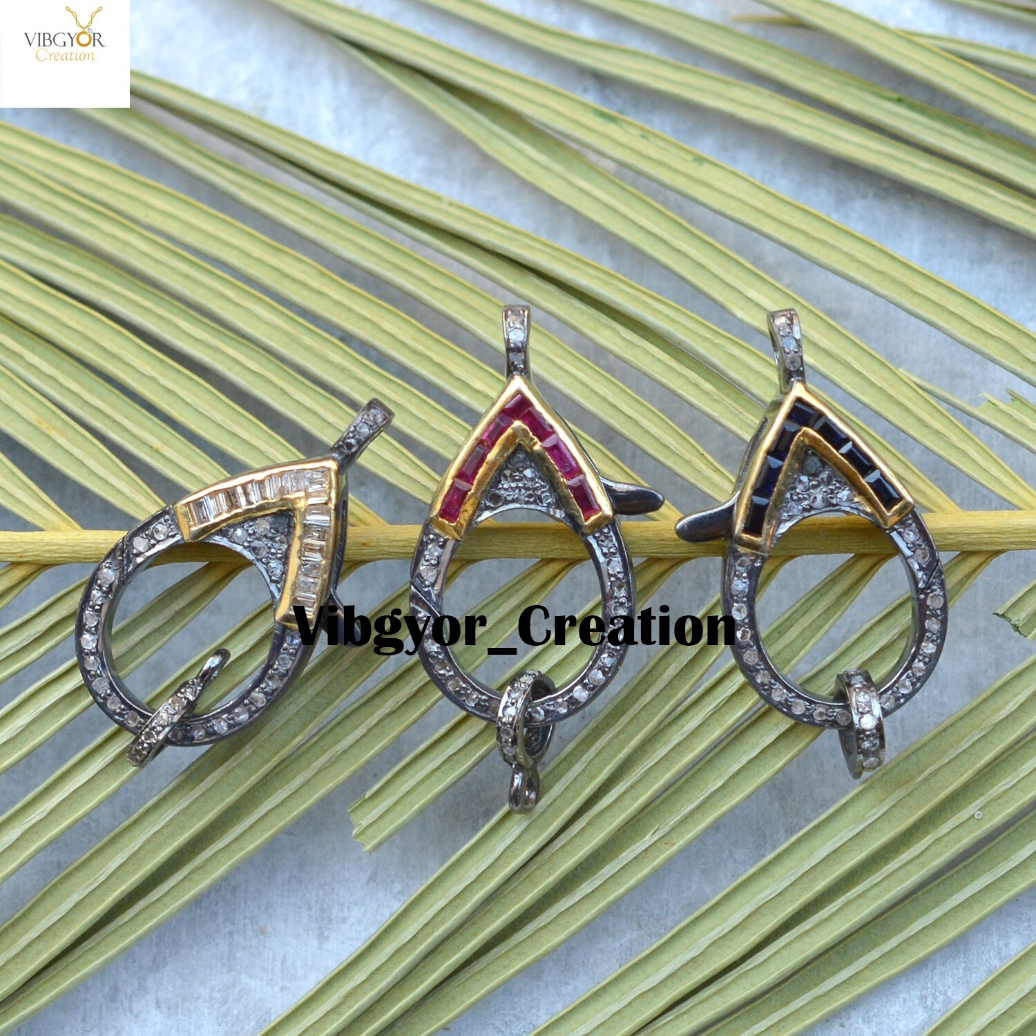 Pave Diamond Lobster Clasp 925 Silver Gemstone Baguette Finding Lock Jewelry