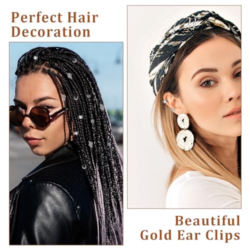50 PCS Silver Hair Jewelry for Braids Accessories, 5 Styles Hair Cuffs for