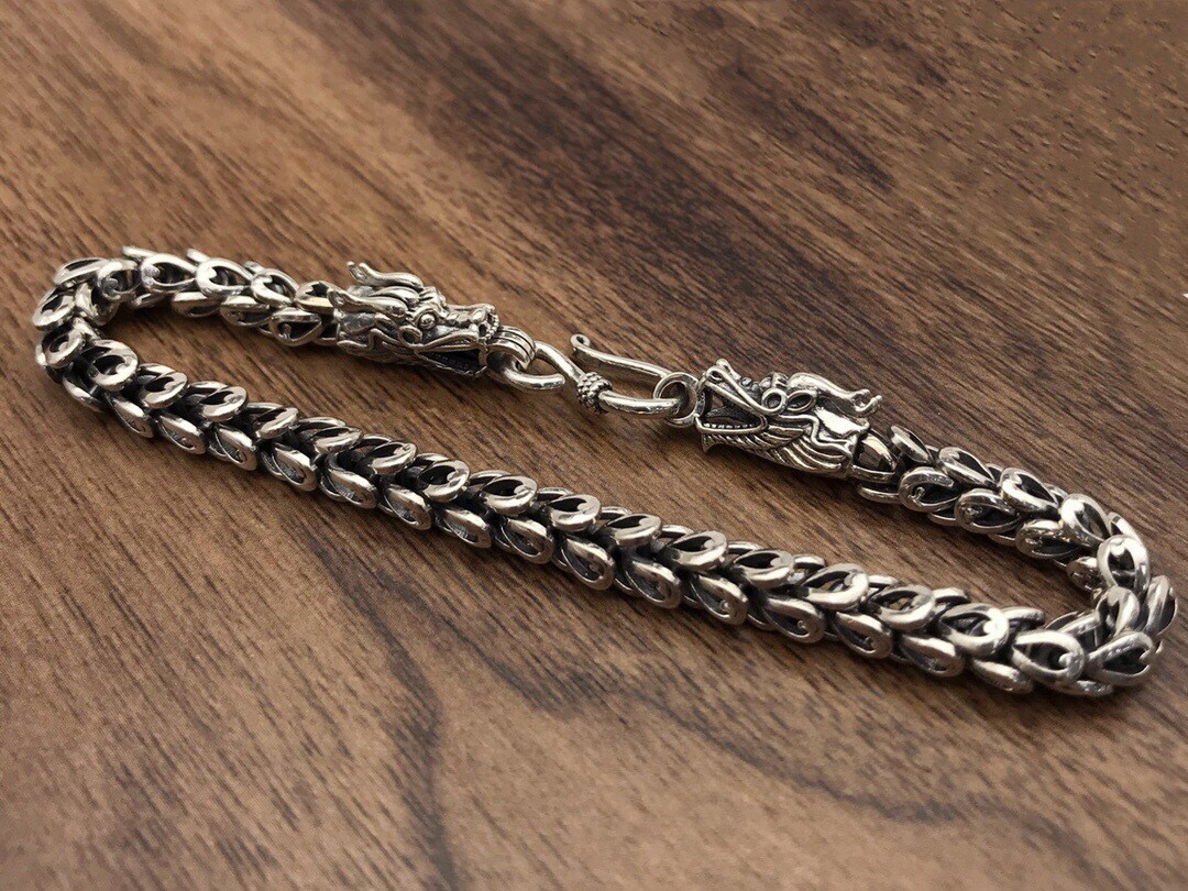 Real 925 Sterling Silver Necklace Men Women 6mm Double Dragon Head Link Gift