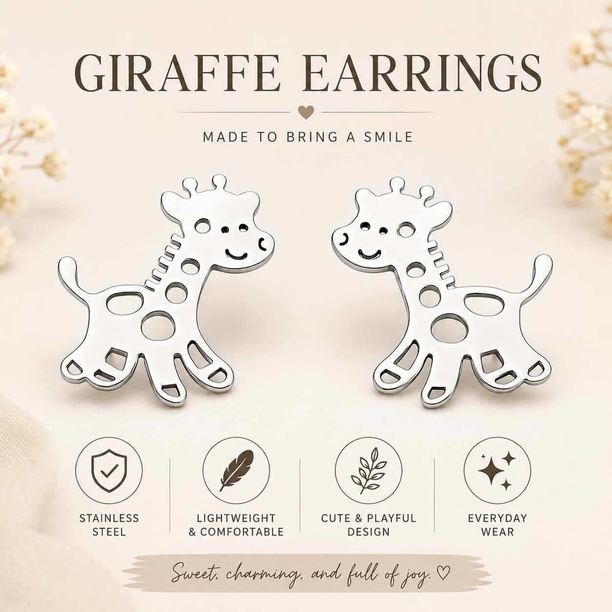 SUPAC Giraffe Stud Earrings – Black, Silver, Rose Gold, Gold