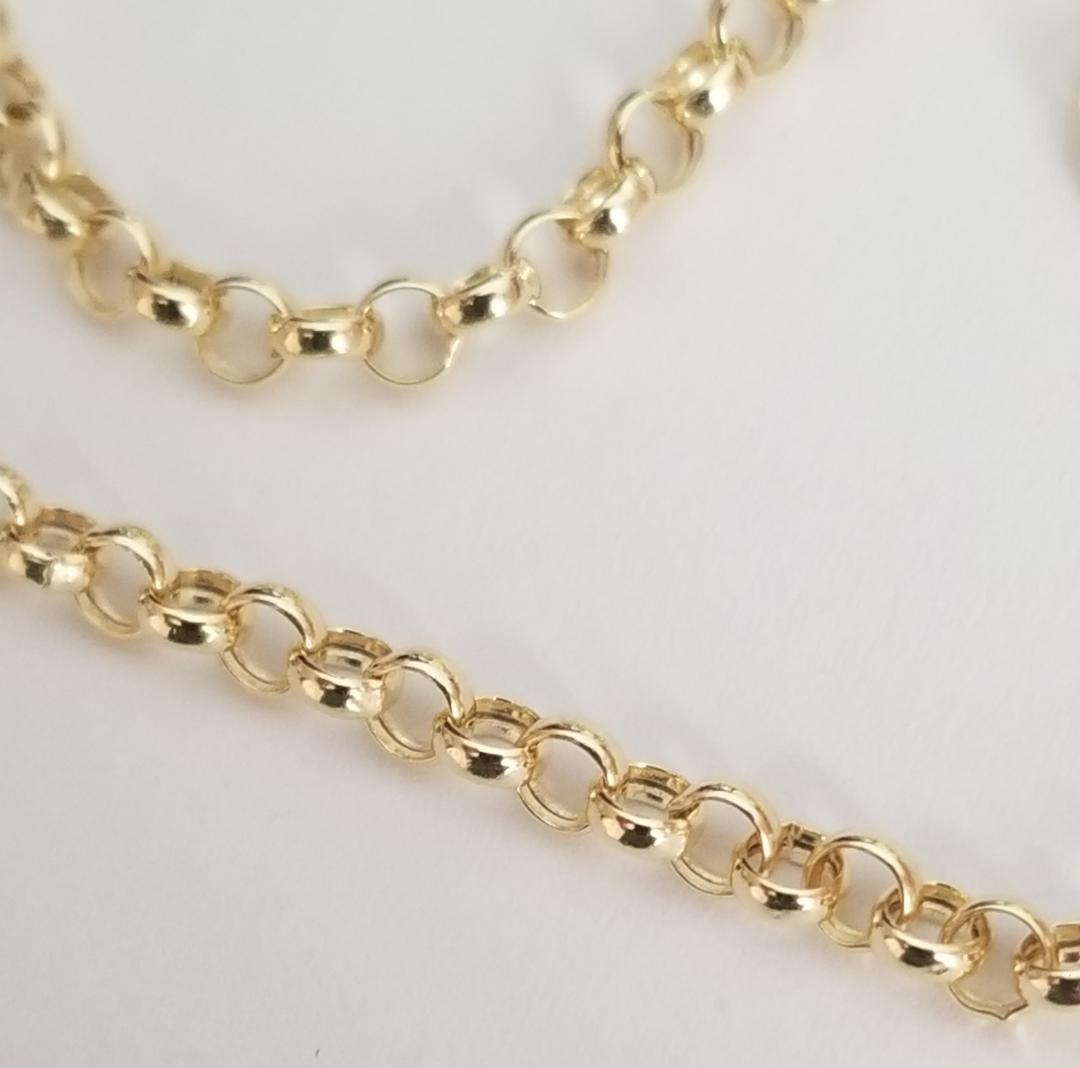 14K Real Yellow Gold Rolo Link Chain Bracelet 7″-2.9 mm