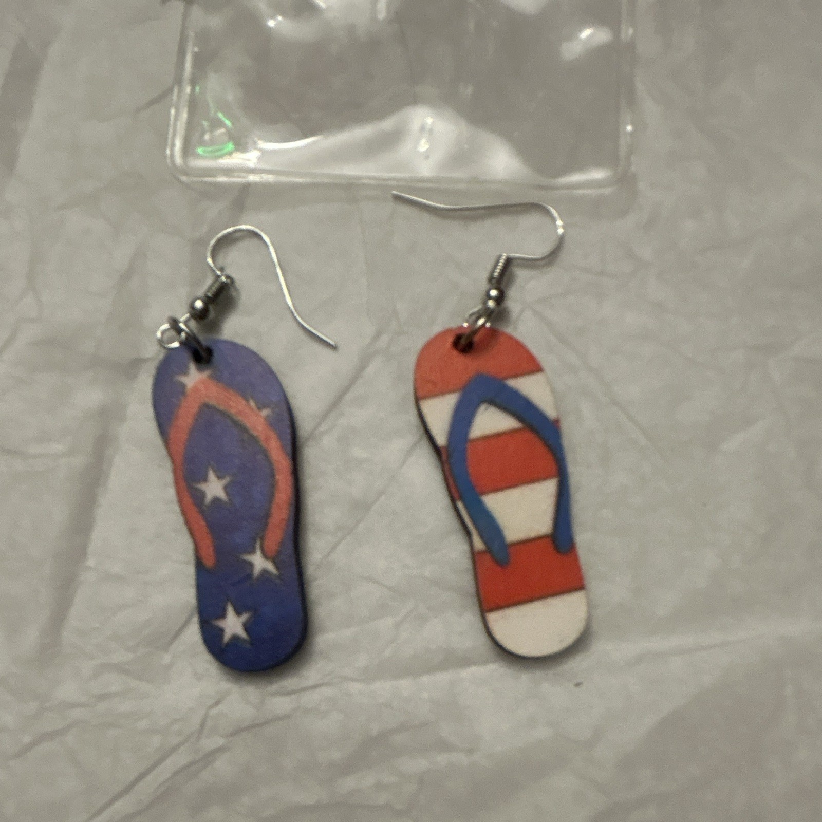 Flip Flop Dangle Drop Hook Earrings Wood Multicolor Beach Theme