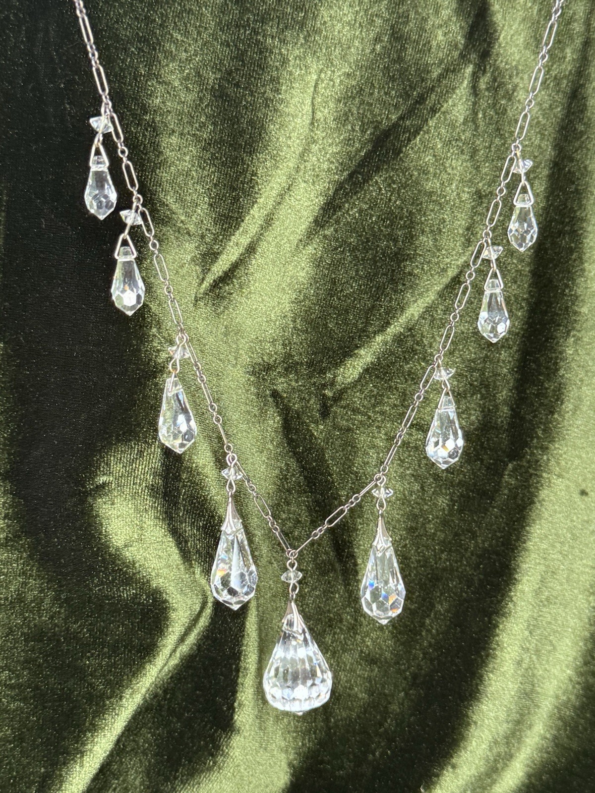 Lucy Isaacs NYC Sterling Silver Long Faceted Crystal Drop Statement Necklace 925