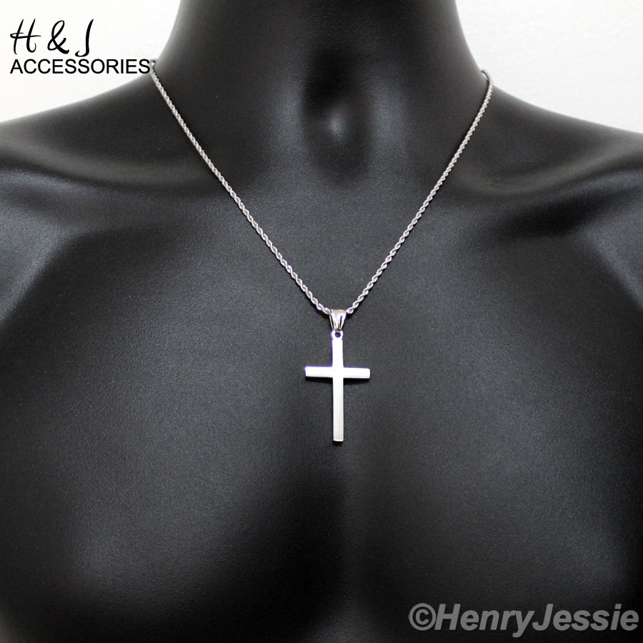 18″20″24″Stainless Steel 1.5mm Silver Rope Chain Necklace Simple Cross Pendant*P