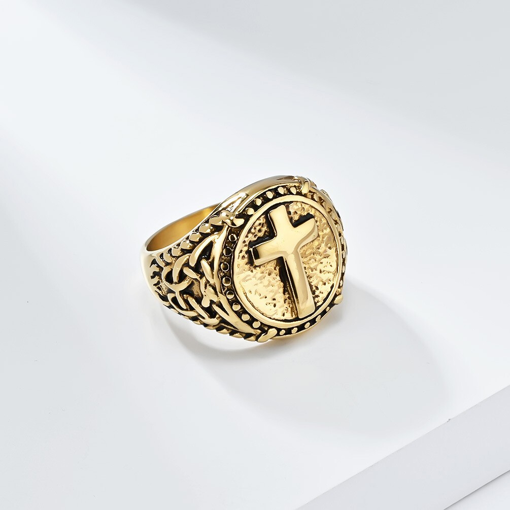 Mens Celtic Knot Cross Signet Ring Gothic Stainless Steel Biker Band Boy Jewelry