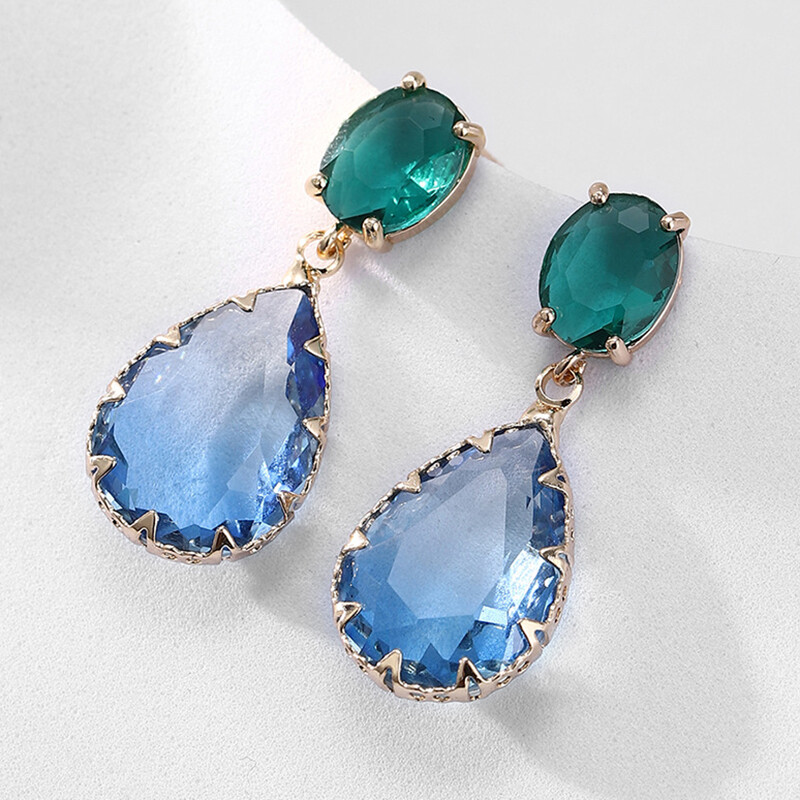 New Waterdrop Shape Blue White Mix Be Color Tourmaline Gems Women Dangle Earring