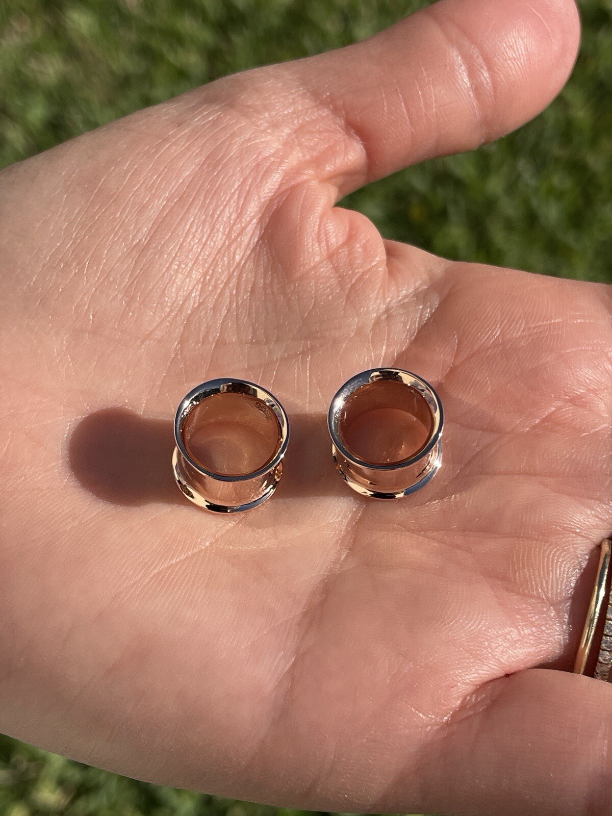 Ear Tunnels 14K Solid Gold Ear Gauges Double Flare Ear Plugs