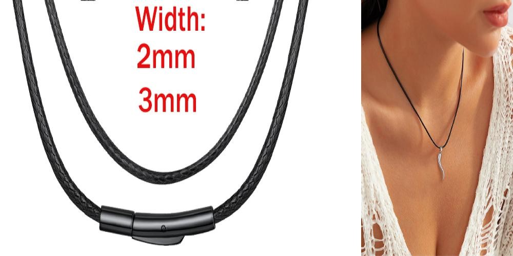 Black Genuine Leather Rope Necklace with Clasp Cord Chain Line String for Diy Pe