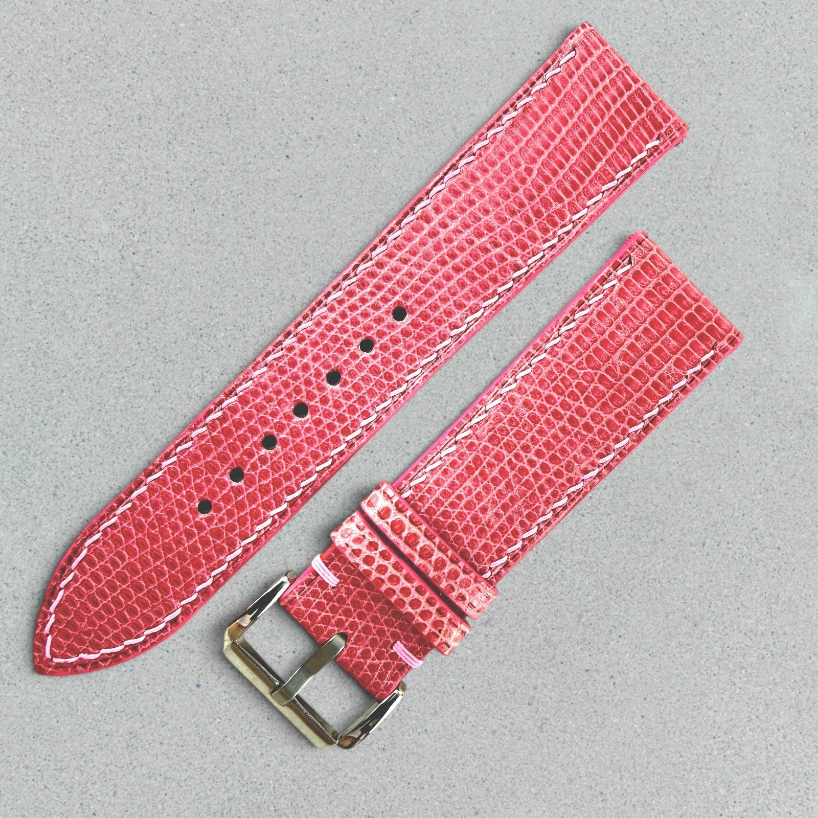 Genuine Lizard Leather Watch Band Strap 22mm Pink Handmade 316L Buckle