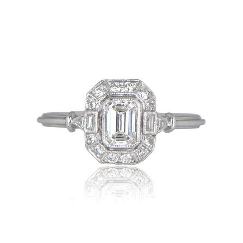 1.24Ct White Emerald Cut CZ Art Deco Engagement Ring In 925 Sterling Silver