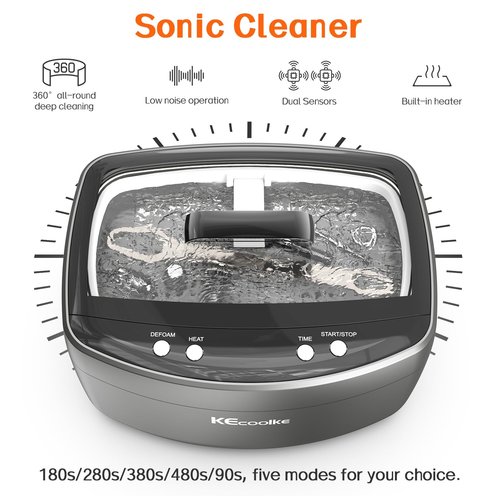 2.5L Large Capacity Ultrasonic Jewelry Cleaner with Degas, Heating and Time S…