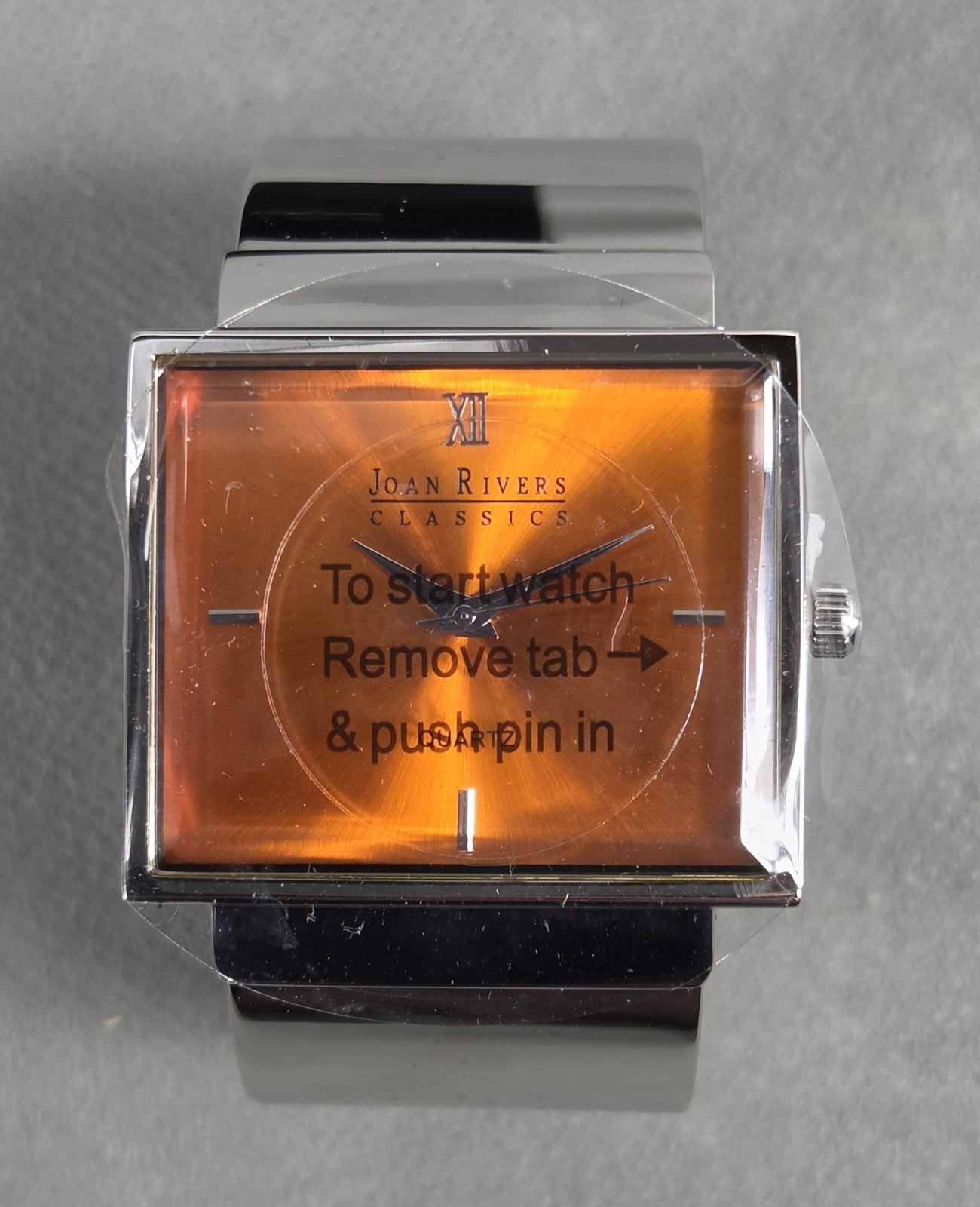 JOAN RIVERS Classic Collection ORANGE Quartz CUFF Silvertone WATCH #V377