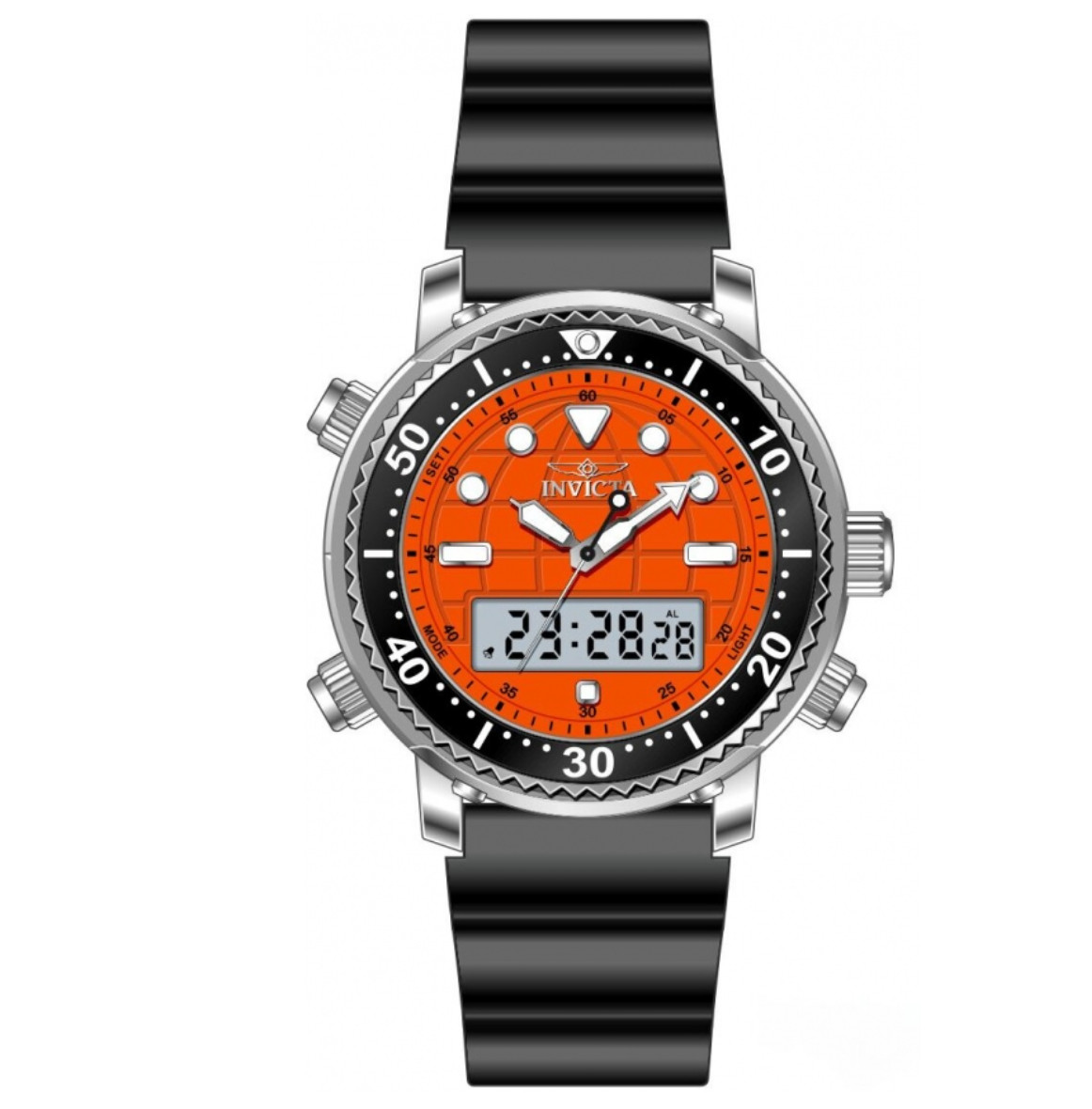 Invicta Pro Diver Men’s 46.5mm Orange Dual Time Digital Ana-Digi Watch 48368