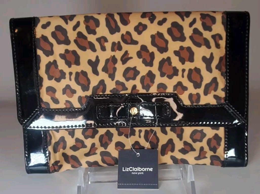 Liz Claiborne Jewelry Travel Case Organizer Cheetah Print Roll Up Clutch NEW