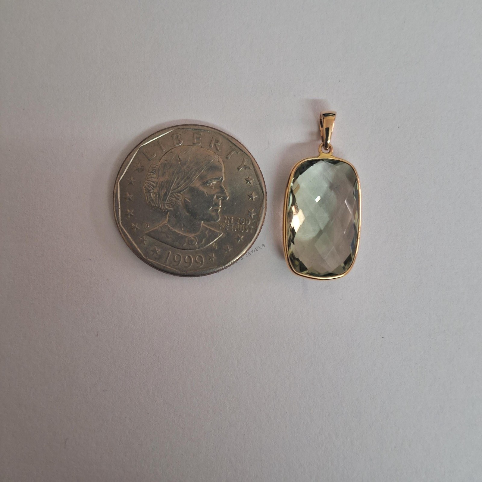 11.70 Ct Natural Green Amethyst Pendant 14K Gold Bezel February Birthstone Gift