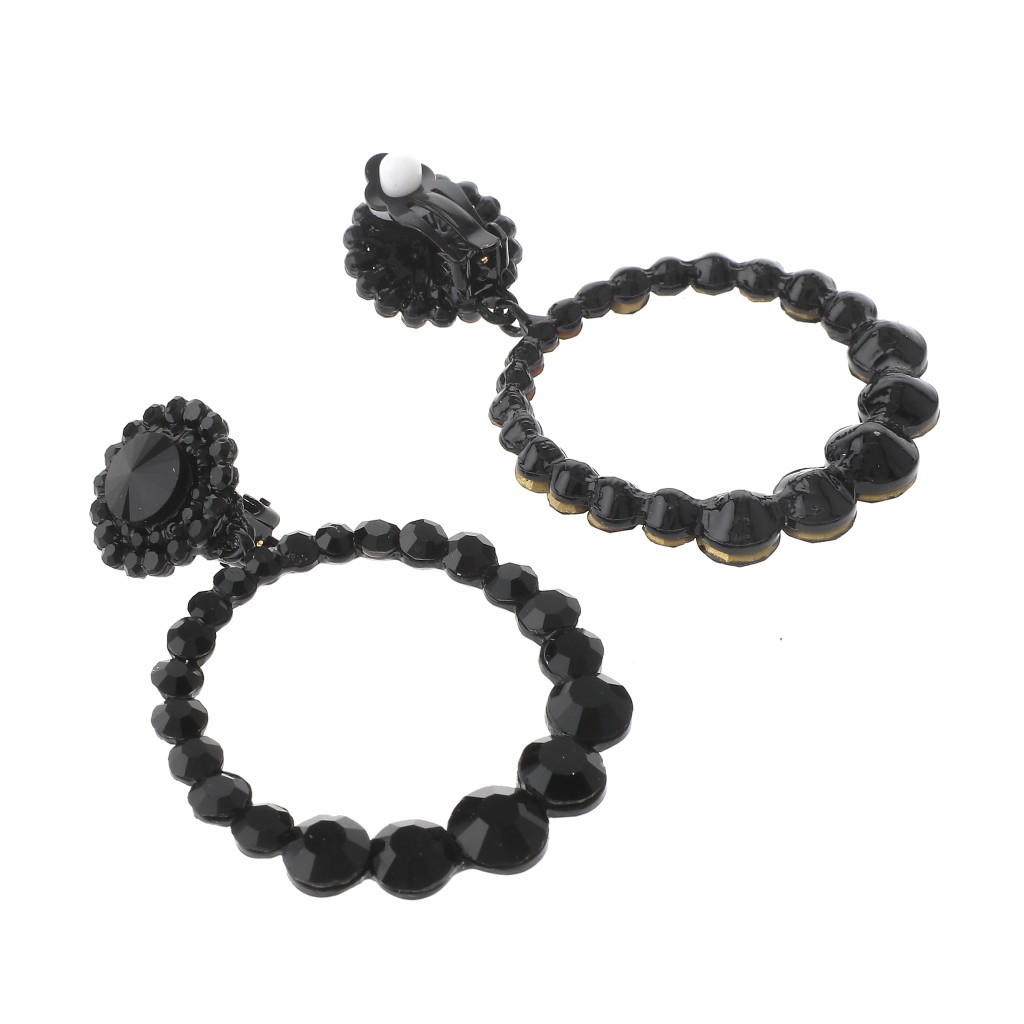 Black Tone Metal Crystal Rhinestone Clip-On Earrings ER2639-JET