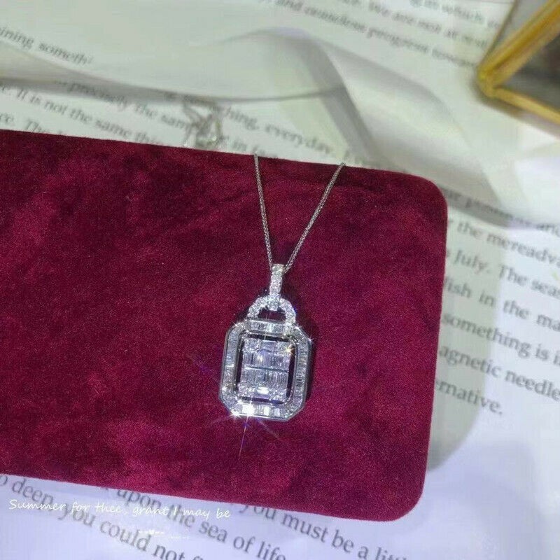 Gorgeous Baguette Cut Simulated Diamond Women’s Pendant In 14K White Gold Plated