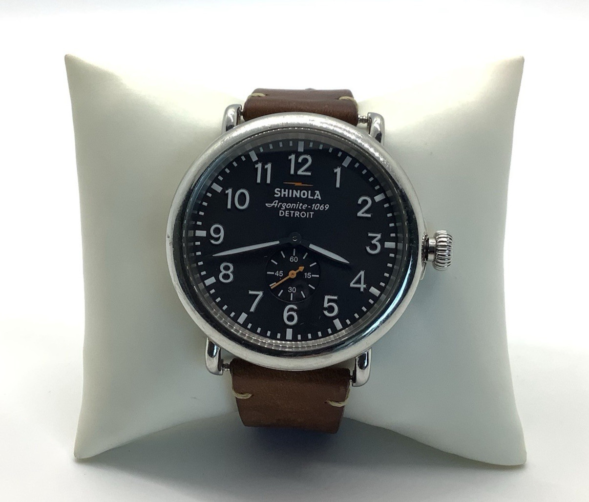 Shinola Argonite-1069 The Runwell Watch Brown Leather Band Not Ticking, As Is