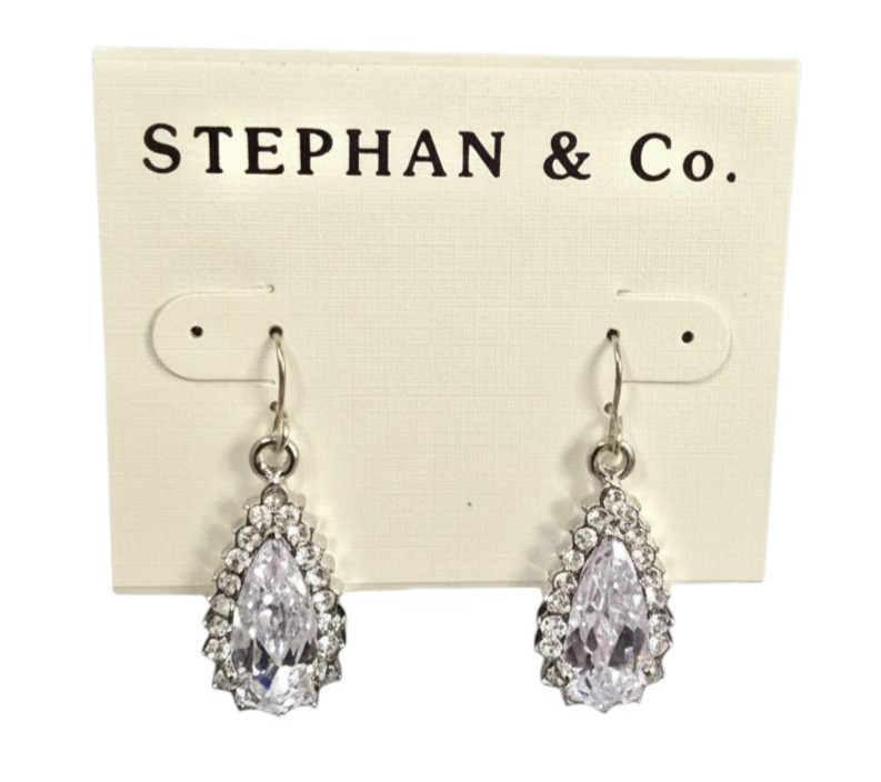Stephan & Co Silver Plated Cubic Zirconia Hook Earrings Weddings, Proms Parties