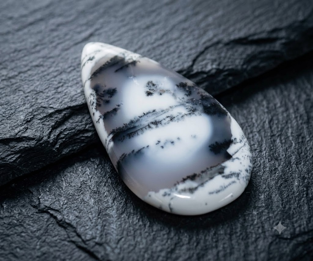 69 Cts.-Dendrite Opal Pear “56x28mm” 100% Natural Cabochon Gemstone-A788