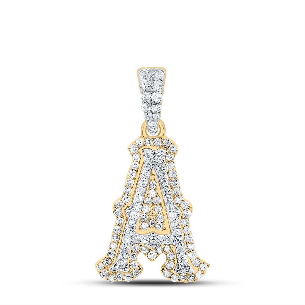 10K Yellow Gold Real Diamond Block Font Pointed Letter Initial A Pendant 1/3 CT