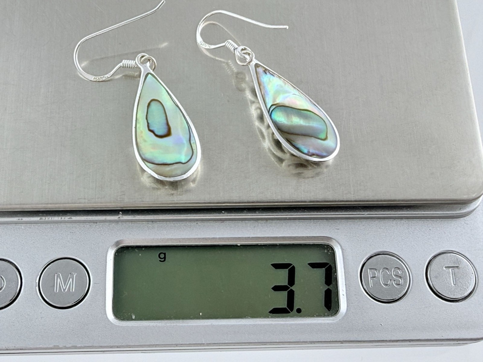 Marsala MC Sterling Silver Abalone Shell Hook Earrings 925 3.7g 1 5/8 Inches