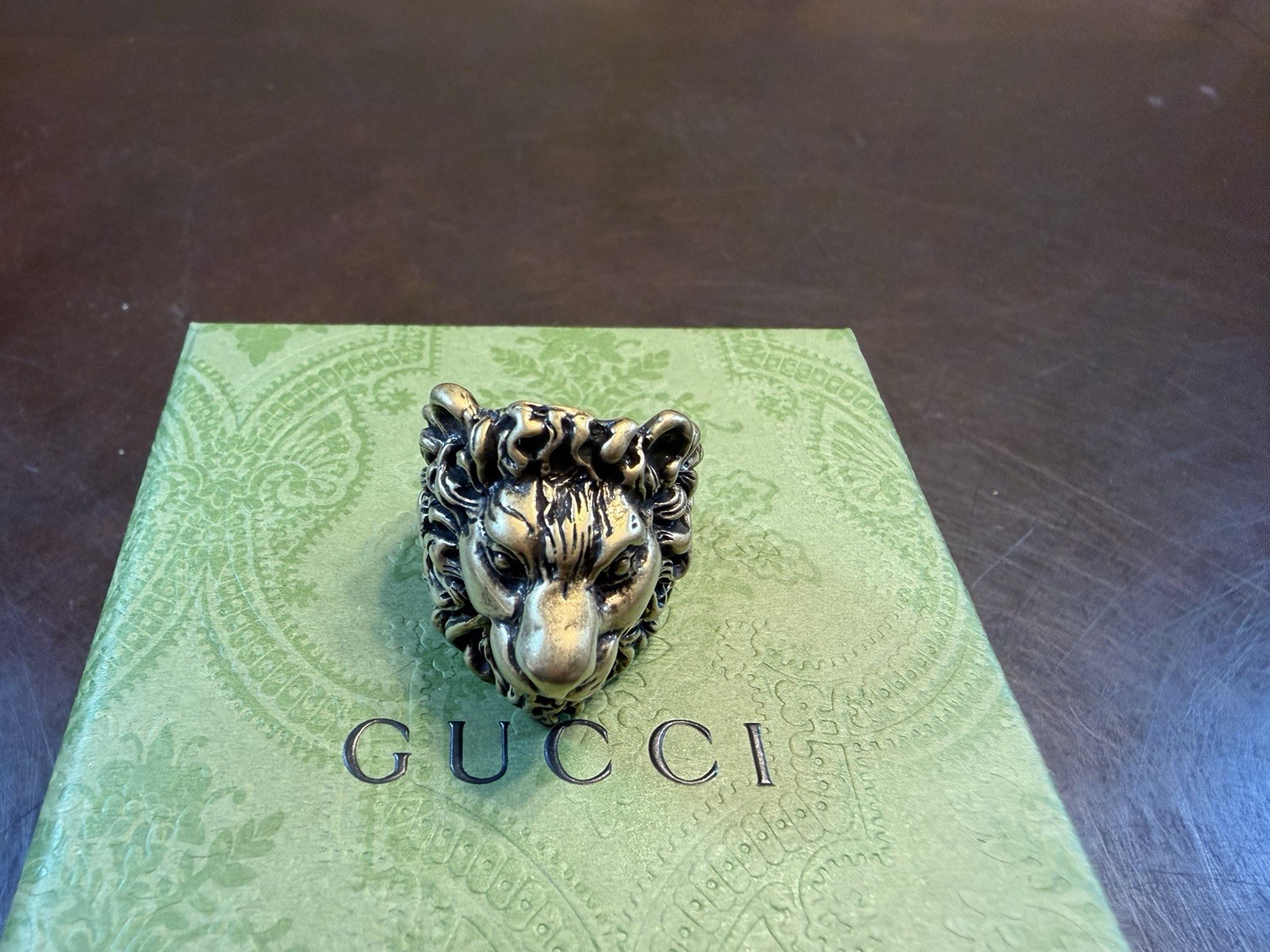New Authentic Gucci Lion Head Brass Ring Size IT 19 / US 8.75