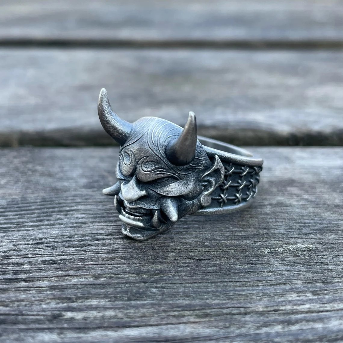 Japanese Hannya Mask Ring 925 Sterling Silver Oxidized Ring Duty Free
