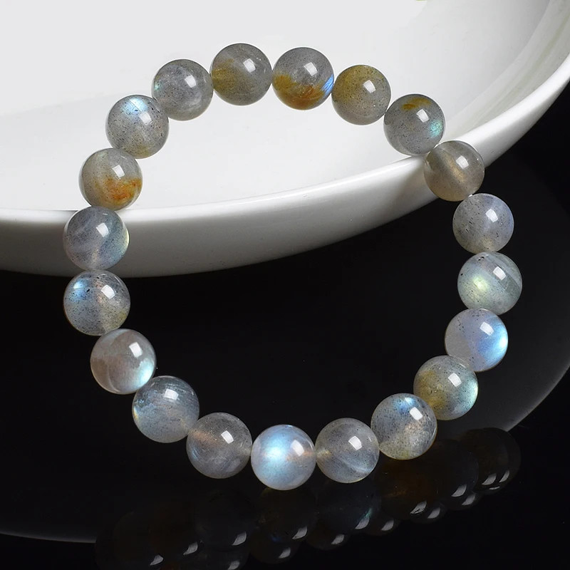 Labradorite Bracelet Round Beaded Band Flash Spectrolite Moonstone 1 Pc