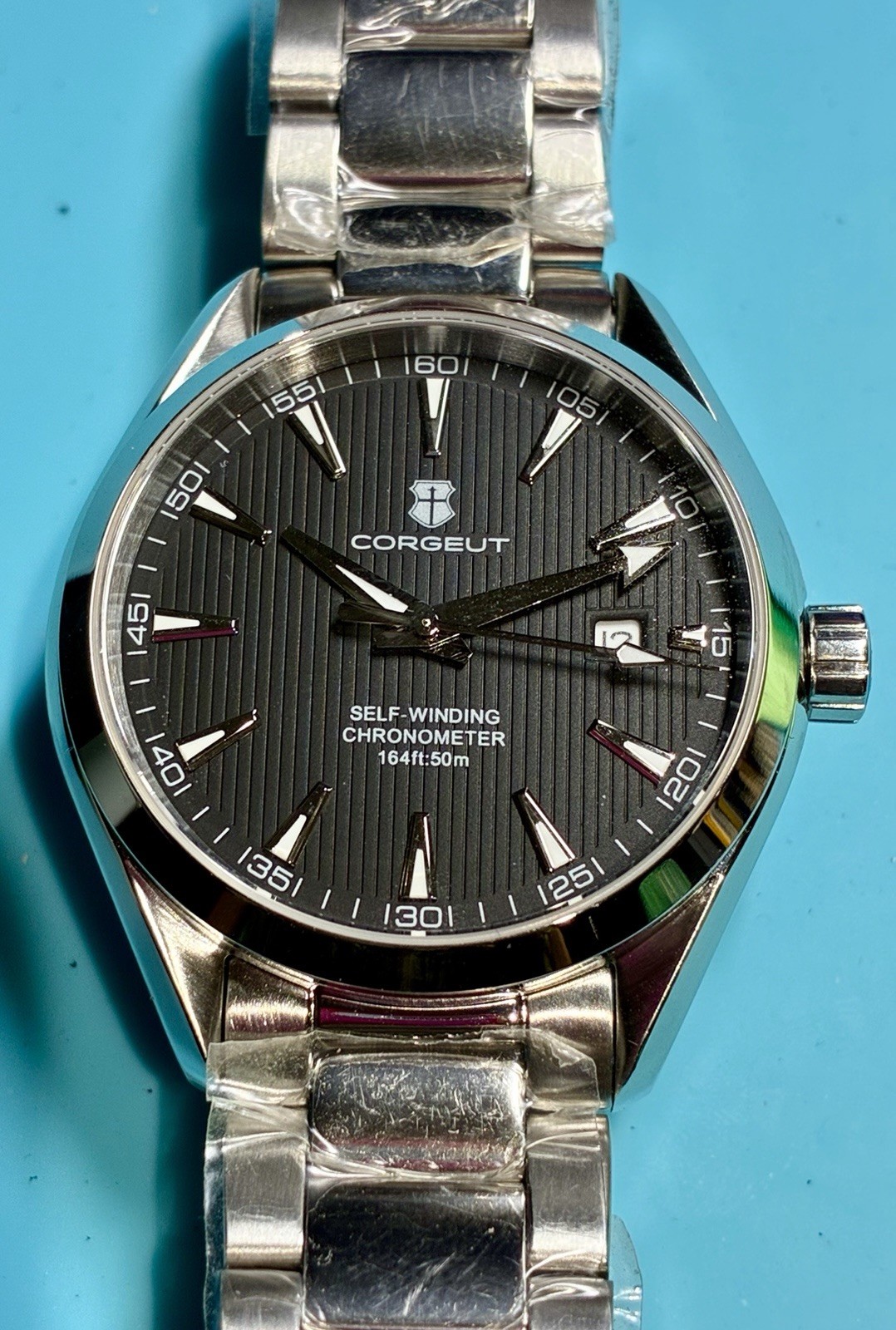 CORGEUT AUTOMATIC SAPPHIRE 41MM BLACK TEAKED DIAL OCEANMASTER STAINLESS STEEL