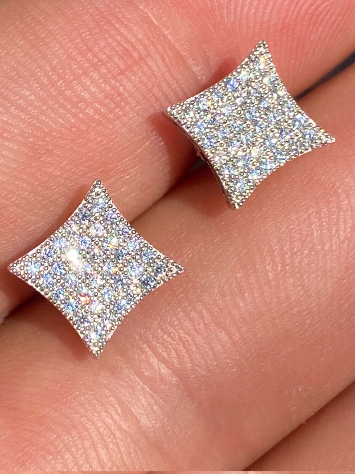 Real 925 Silver Iced Hip Hop Square Kite Earrings REAL MOISSANITE Pass Tester