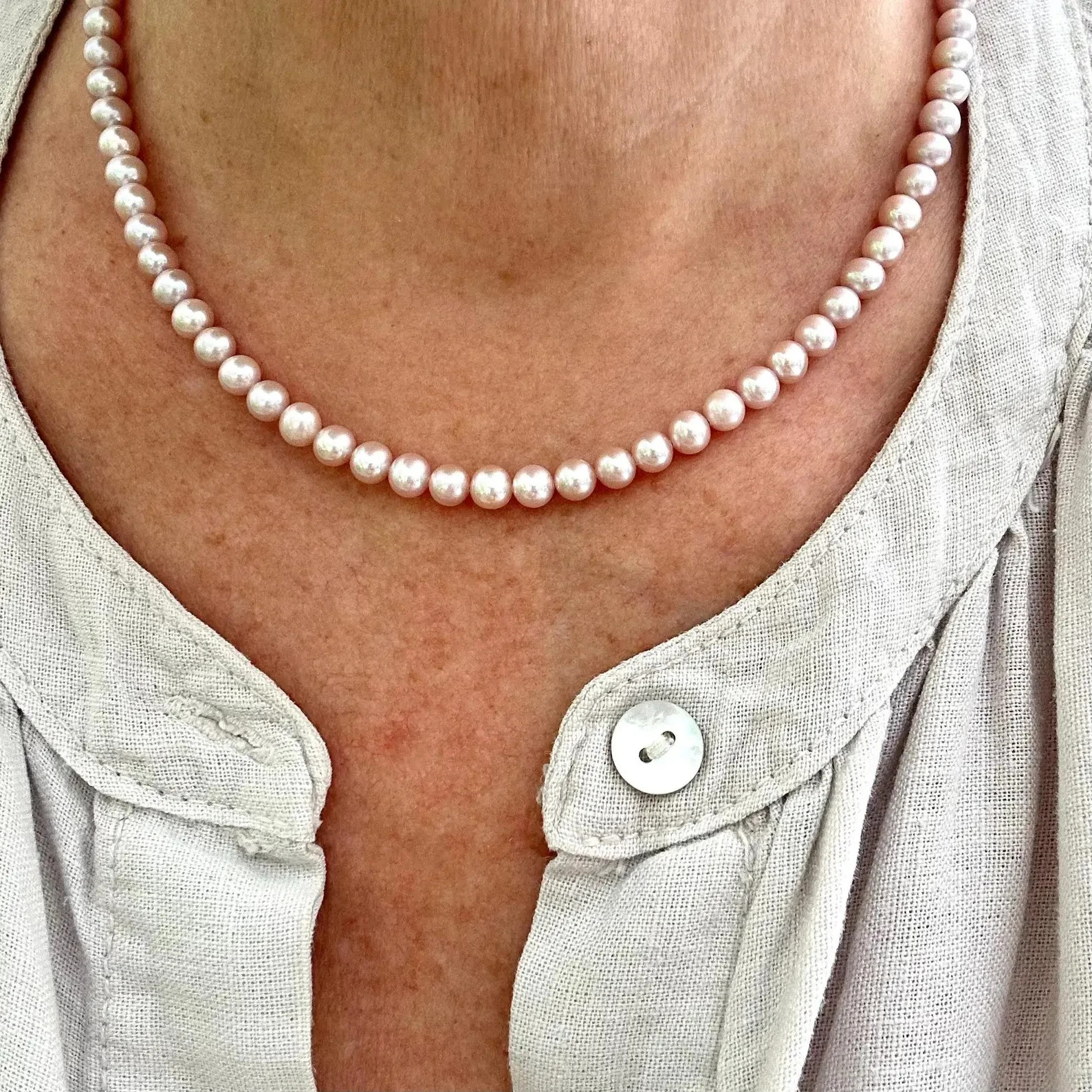 6mm AAA+ Natural Pink Freshwater Pearl Adjustable Necklace, Gold Filled