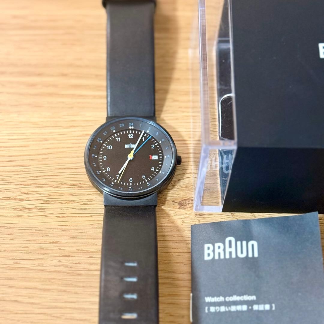 BRAUN BN0142BKBKG GMT Quartz 40mm Black Mens Watch Complete Box Japan