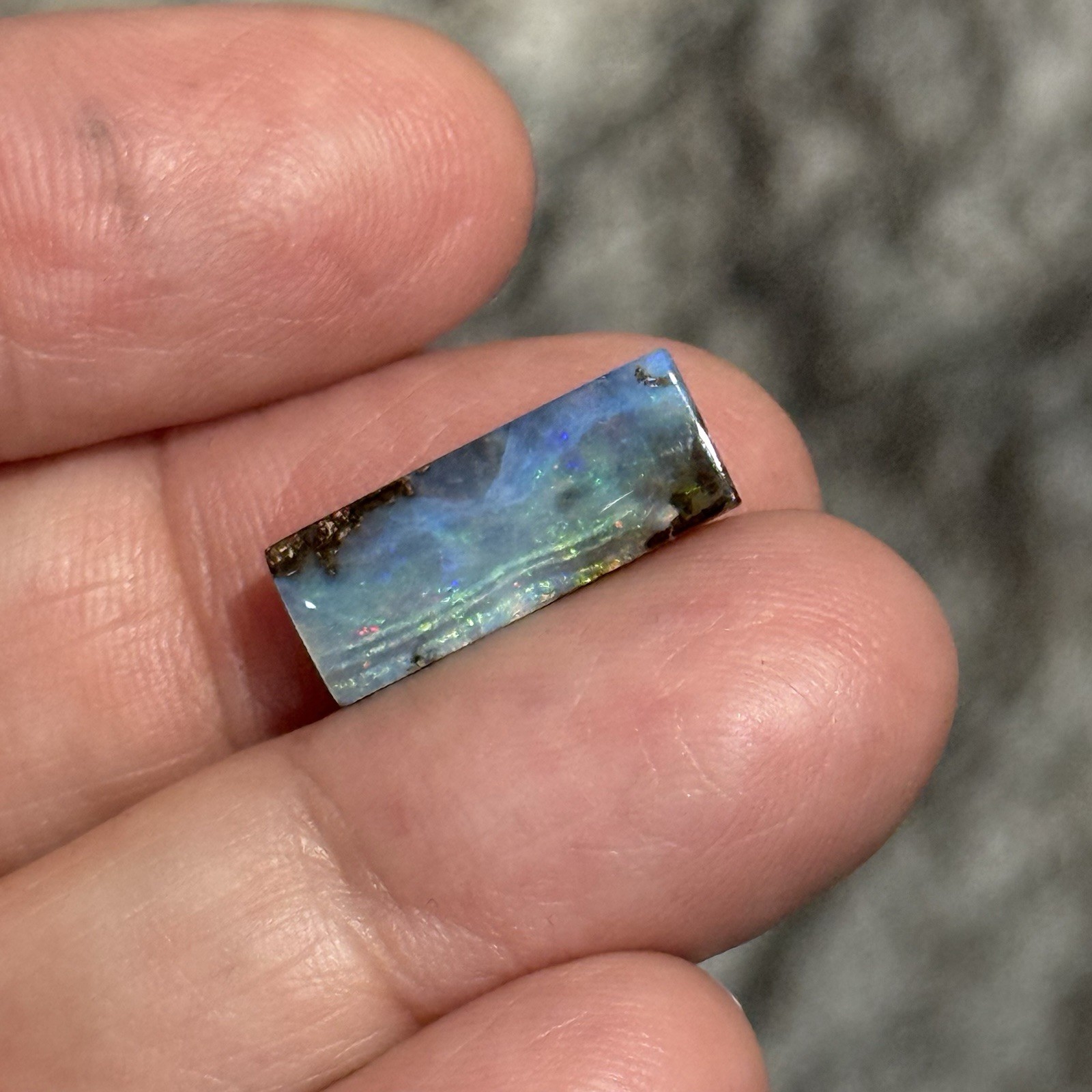 6ct 17.4×6.8×3.9mm Blue Australian Boulder Opal Split Cabochon Gem