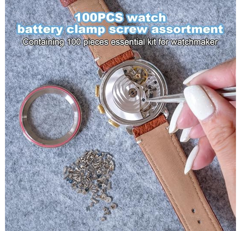100PCS Watch Battery Clamp Screws Assortment Micro Replacement Repair Kit