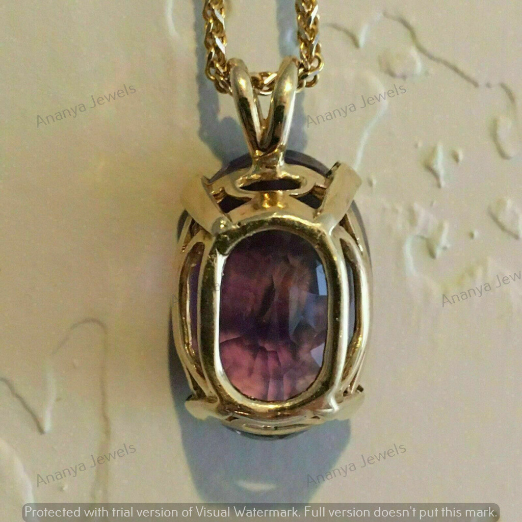 3CT Oval Purple Amethyst Solitaire Pendant Necklaces Real 14K Yellow Gold Plated