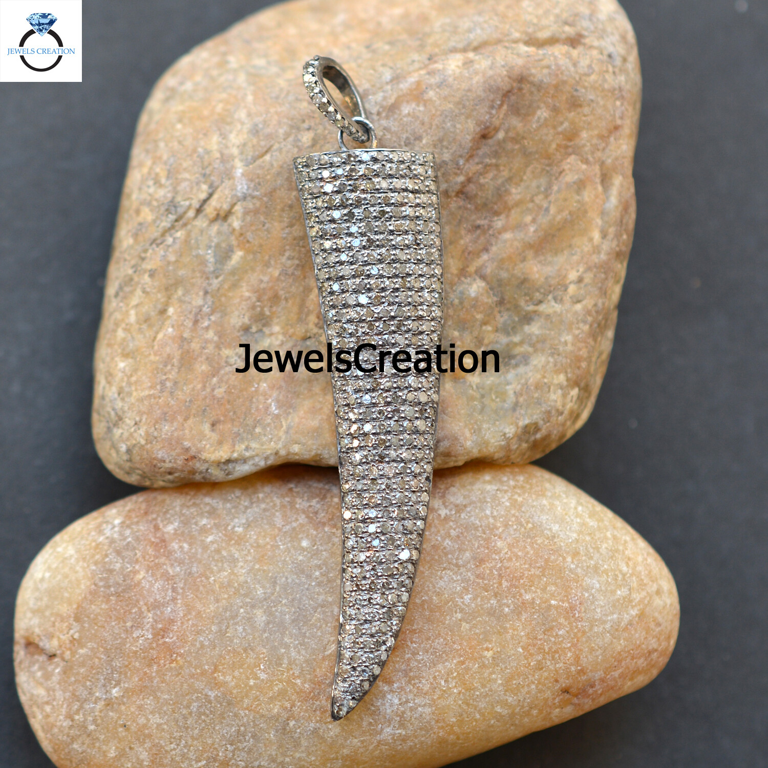 Sale!! Diamond Horn Pendant 925 Sterling Silver Pendant 16″ Link Chain Jewelry
