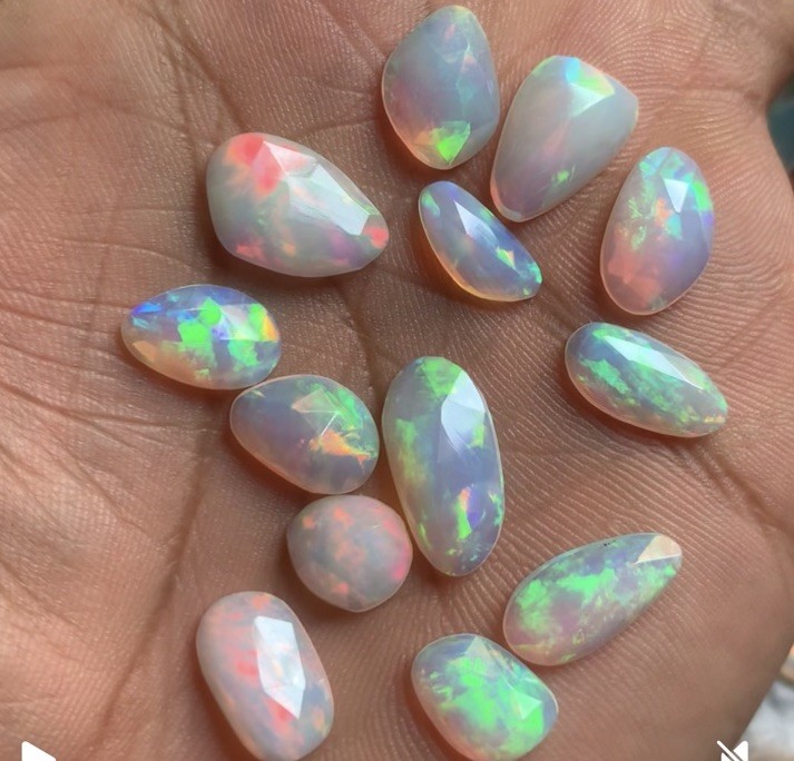 Opal Gemstone Natural Ethiopian Opal Rose Cut Faceted Cabochon Slices Loose Gems
