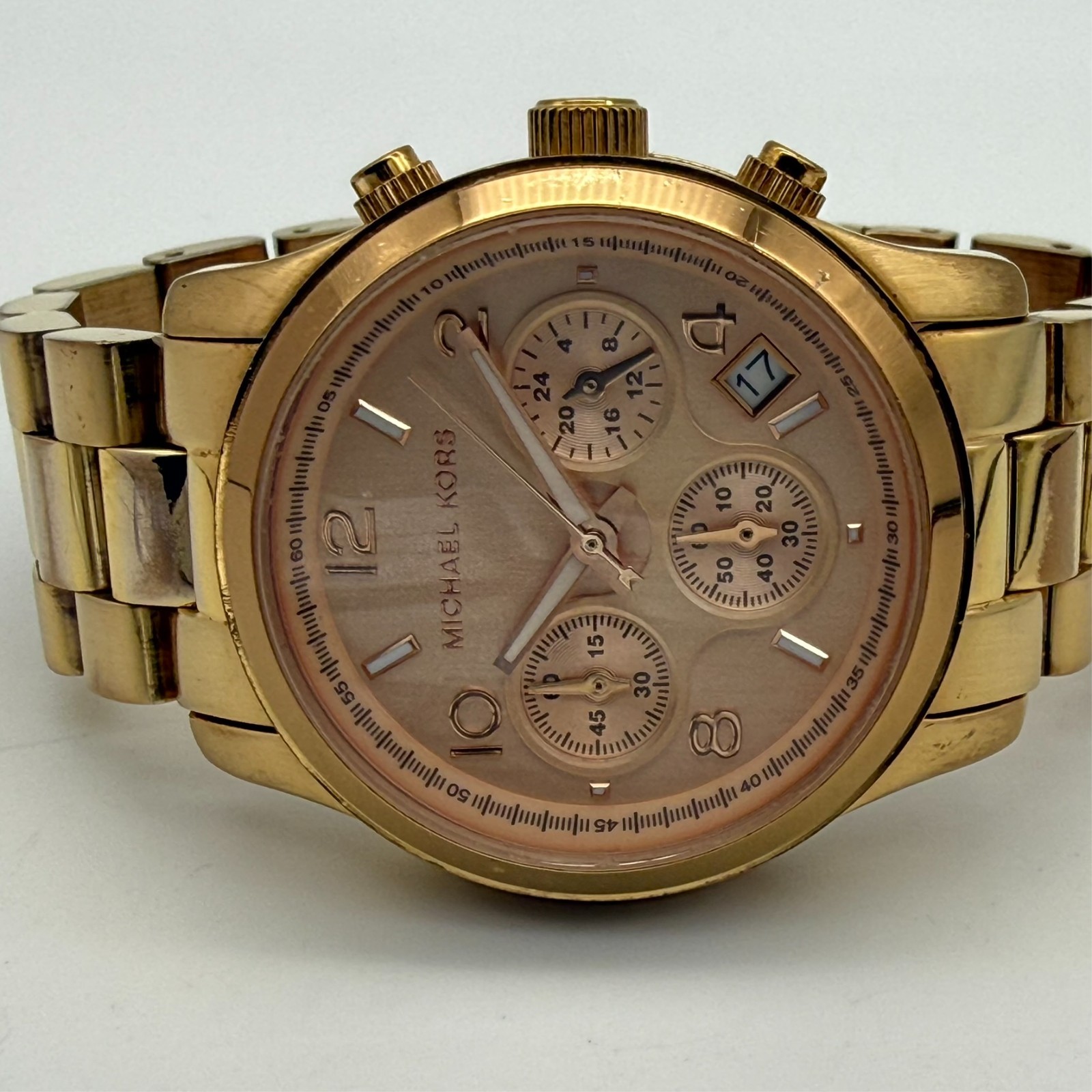 Women’s MICHAEL KORS Runway Watch, Rose Gold Tone Chronograph, Bracelet, MK5128