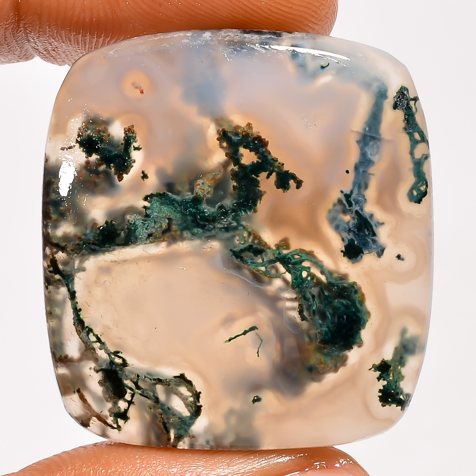 100% Natural Moss Agate Radiant Shape Cabochon Gemstone 52.5 Ct 32X30X5mm UG5067