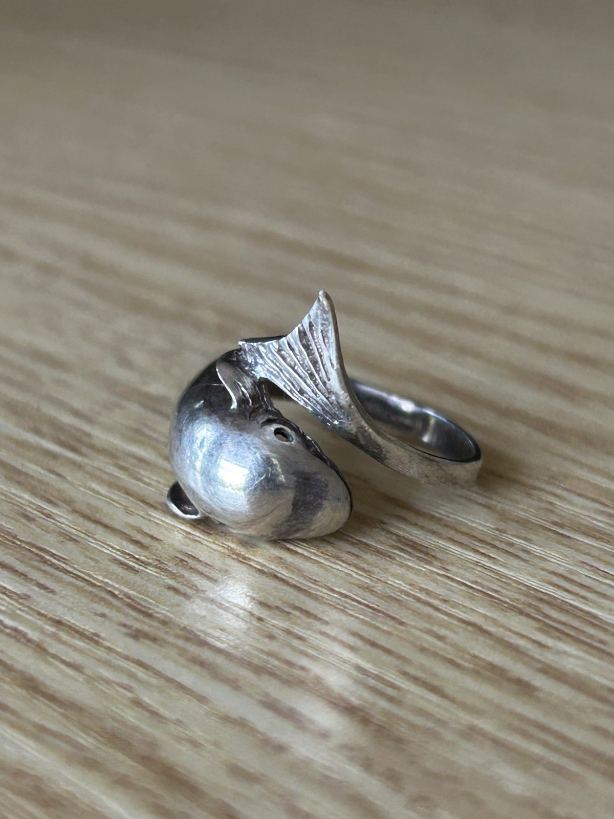 Vintage 925 Sterling Silver Dolphin Wrap Tail Ring Size 7 Unique Animal Jewelry