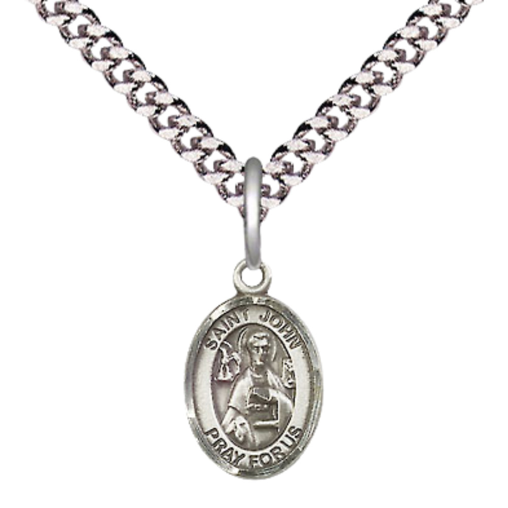 Sterling Silver Saint John the Apostle Medal Pendant 24″ Endless Chain Necklace