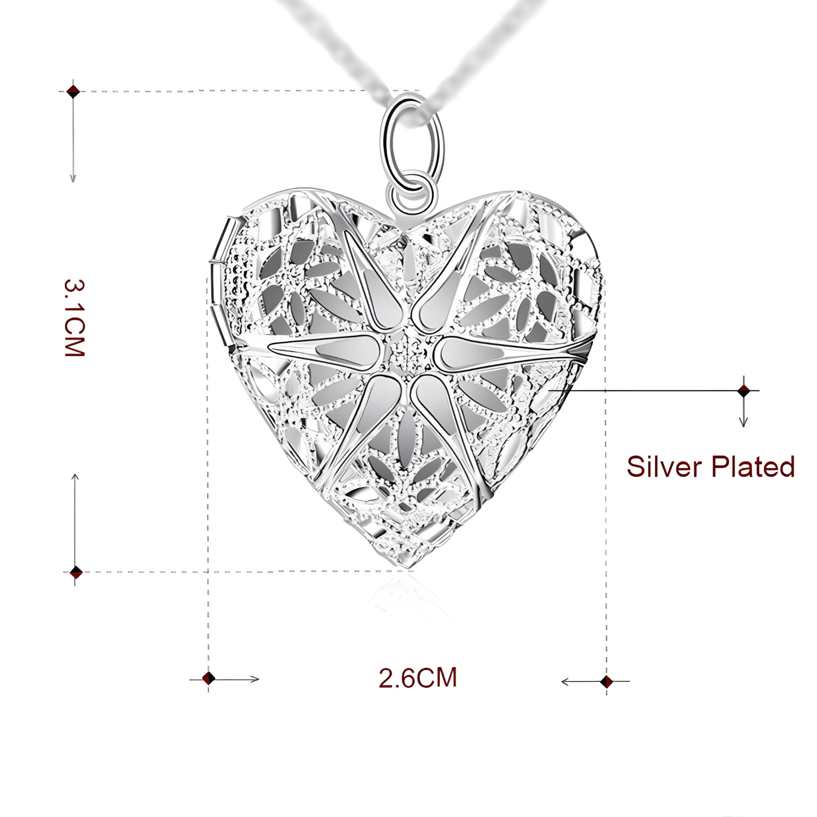 Vintage Heart Locket Necklace for Women – Silver-Plated Zinc Alloy Filigree 1225