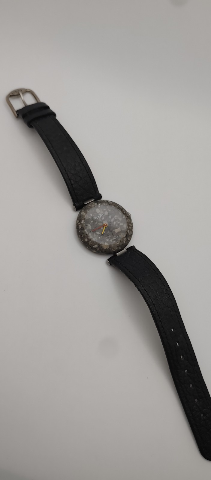 Tissot RockWatch Swiss Made Quartz Stone Case Gray Dial Black Leather 29mm