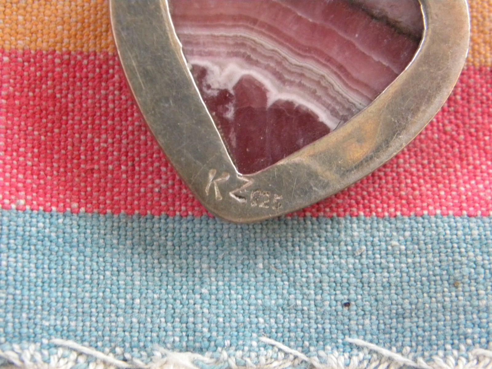 RHODOCHROSITE SIGNED STERLING HEART PENDANT QUEEN CONCH NECKLACE 20″