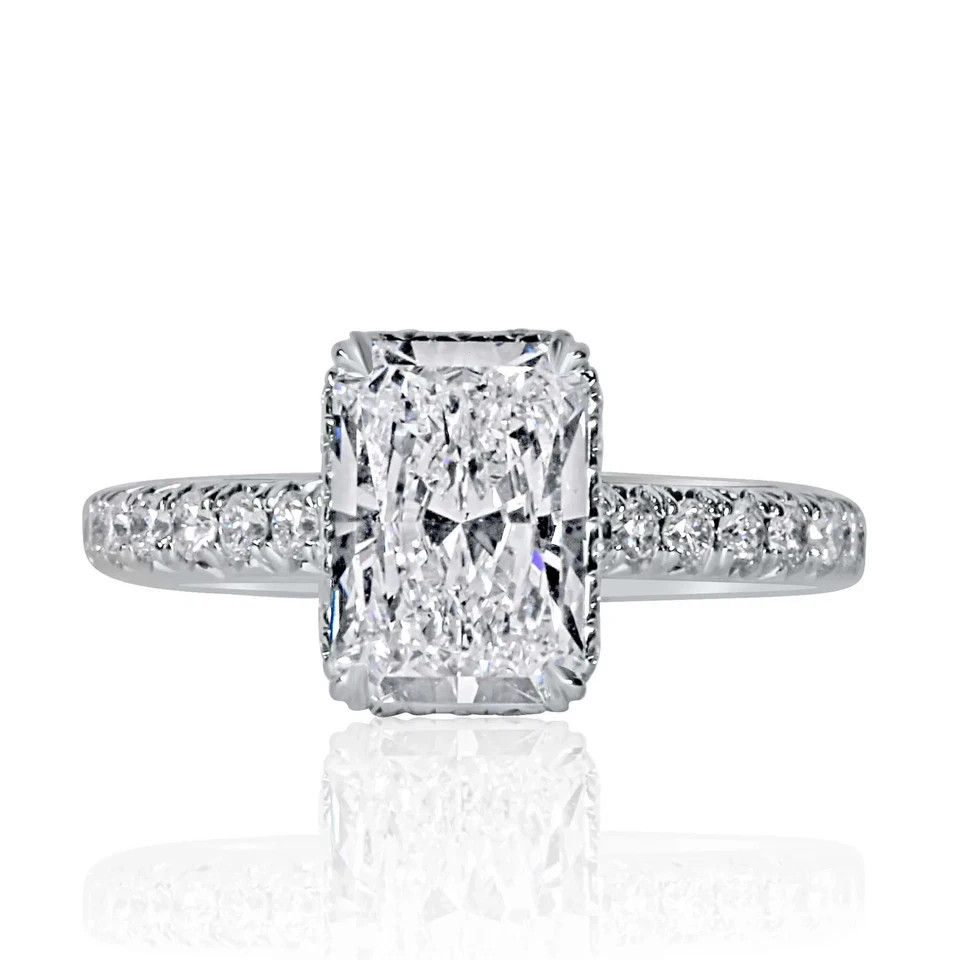 14k White Gold Radiant Diamond Wedding Ring 3 Carat Lab Grown IGI E F VVS CVD
