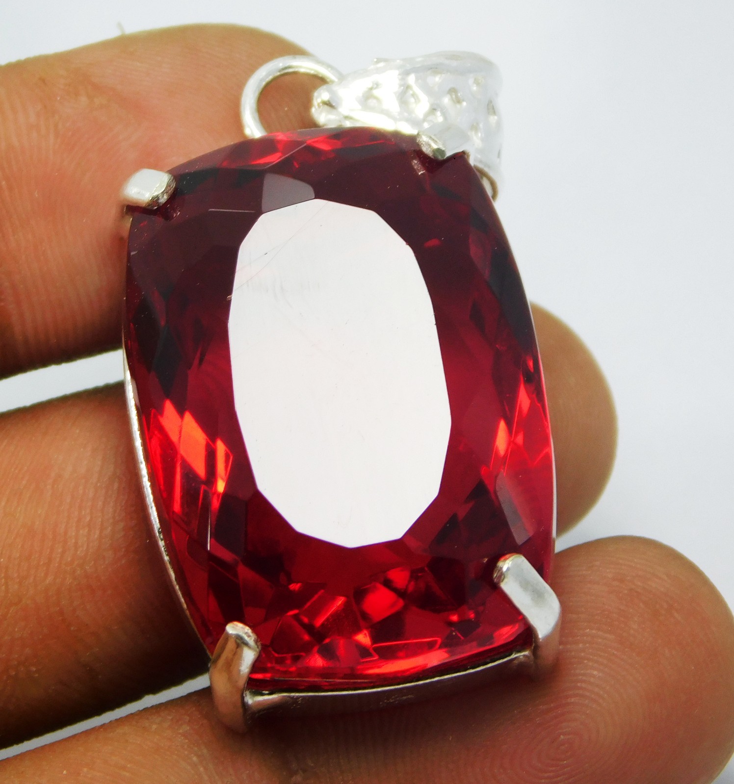 Pendant Solid Silver 89.60 Ct Natural Red Topaz Cushion Cut Brazilian Gemstone