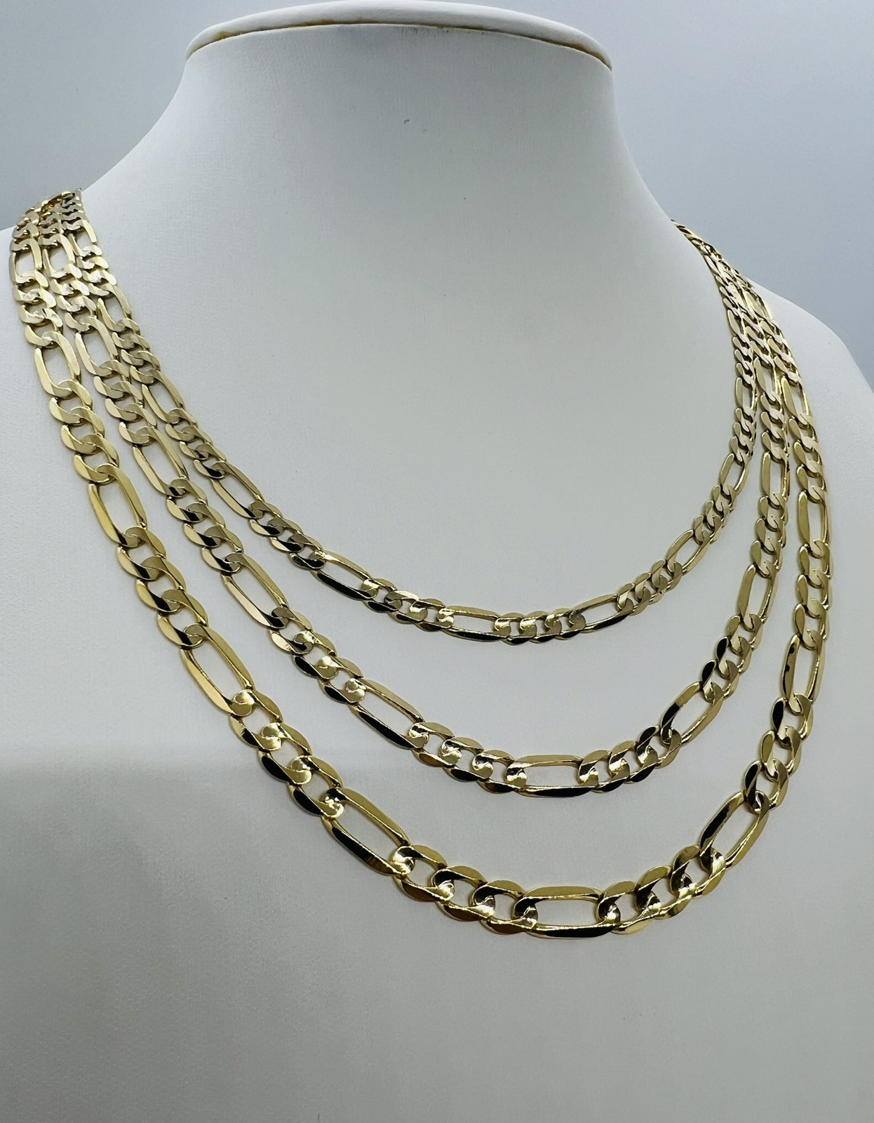14k Solid Gold Men’s Women’s necklace Figaro Link Chain 16″ – 30″ 4.6mm – 6.2mm